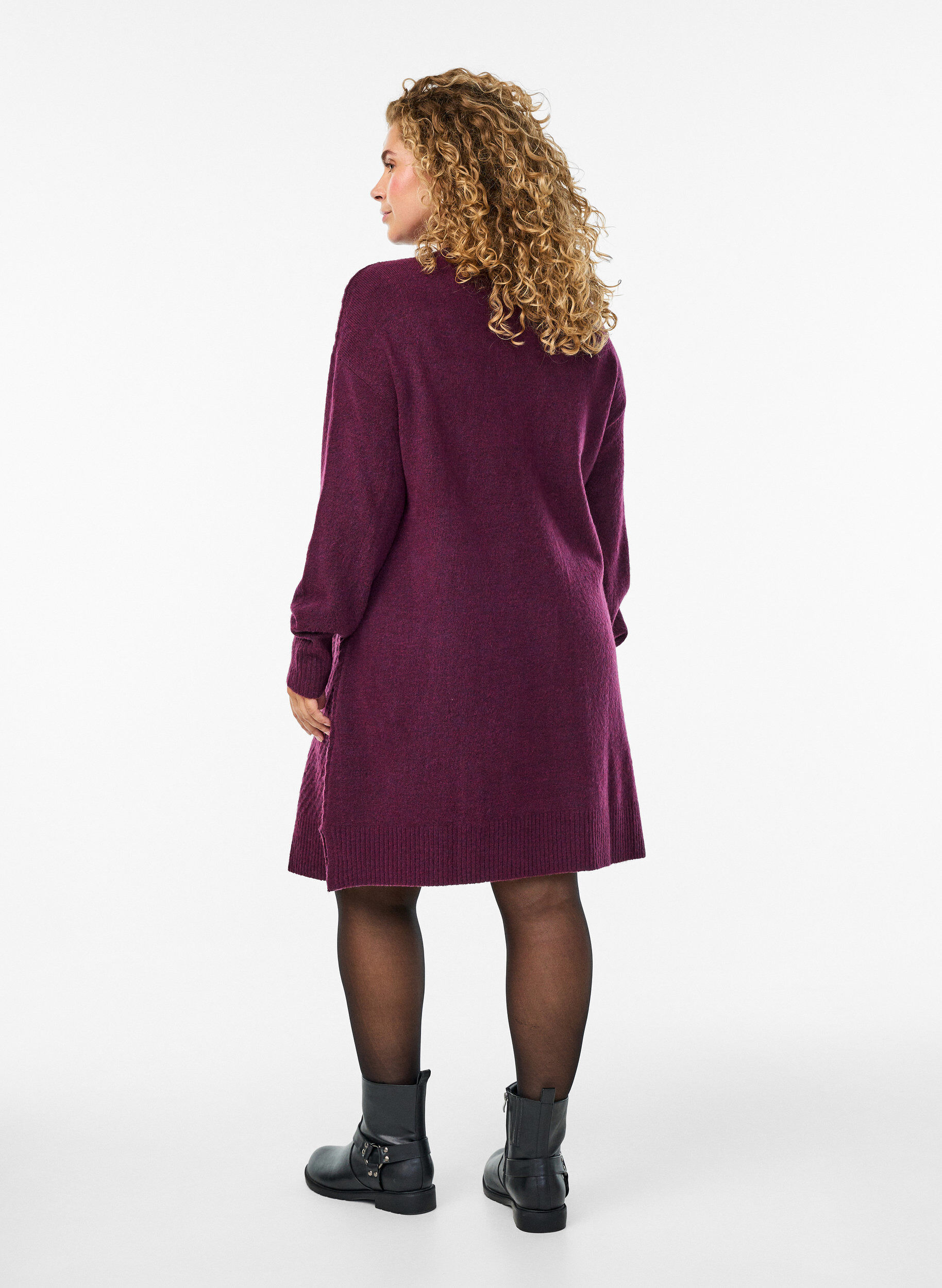 ZizziLyhyt neulemekko V-muotoisella tekstuurikuviolla, Violetti, Model image number 2