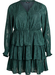 Lyhyt mekko röyhelöillä ja kuviopinnalla, Vihreä