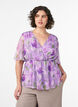 Kukkakuvioinen sifonkipusero lyhyill&auml; hihoilla, Violetti, Model image number 0