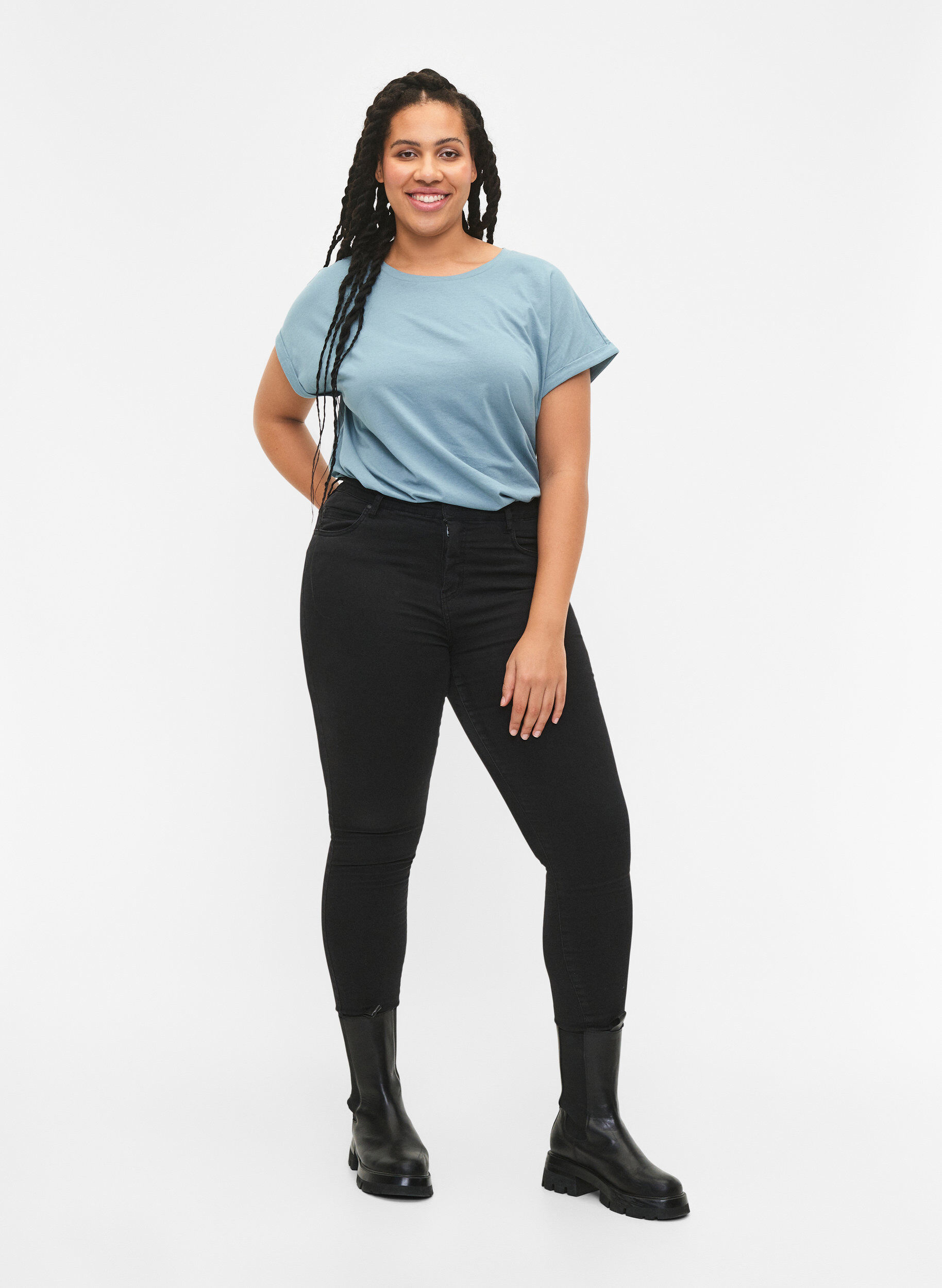 Zizzi Lyhythihainen t-paita 2-pack, Sininen, Model image number 1