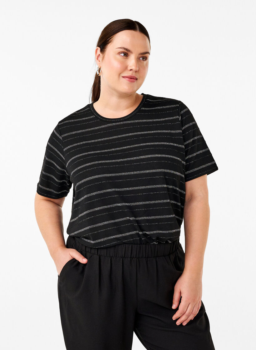 T-paita hopeisella glitterillä, Black w. Silver, Model image number 0