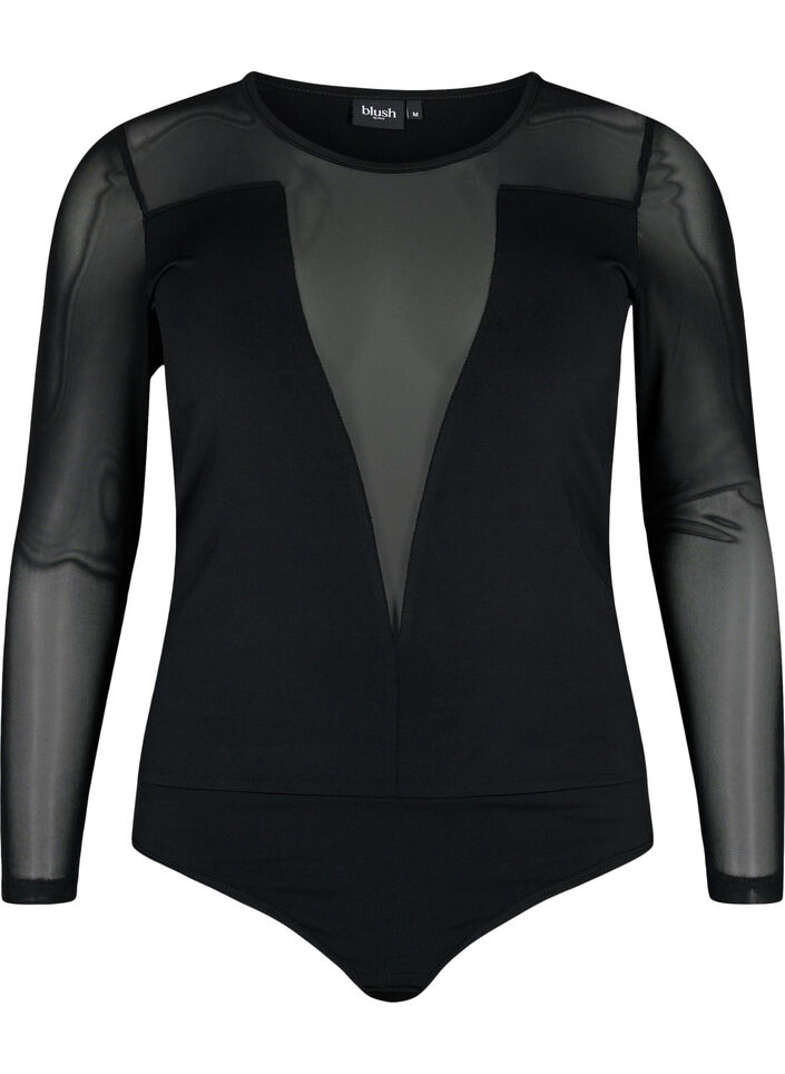 Tyköistuva body mesh-kankaalla, Black, Packshot image number 0