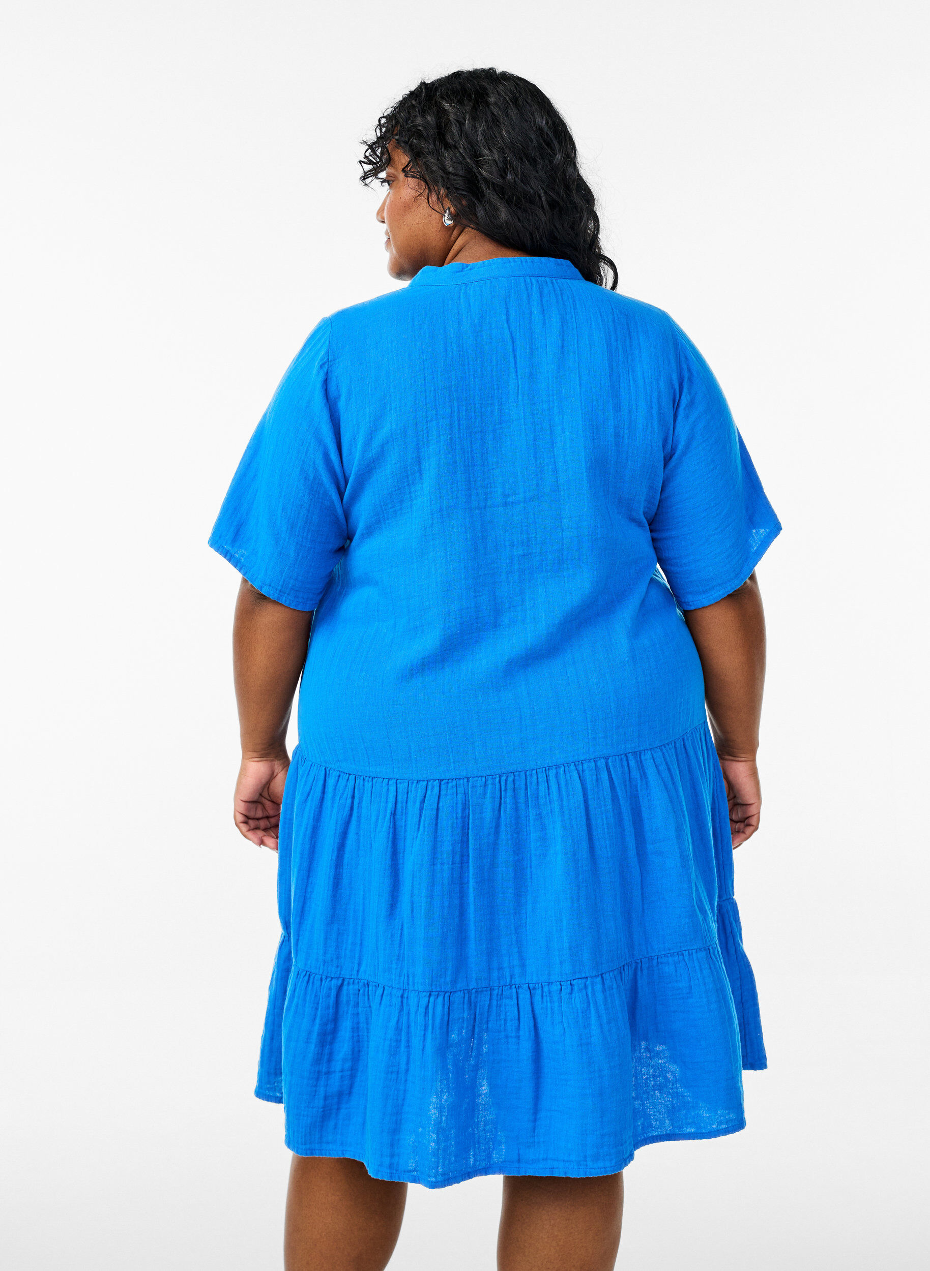 ZizziLyhyt A-linjainen mekko puuvillamusliinista, Sininen, Model image number 2
