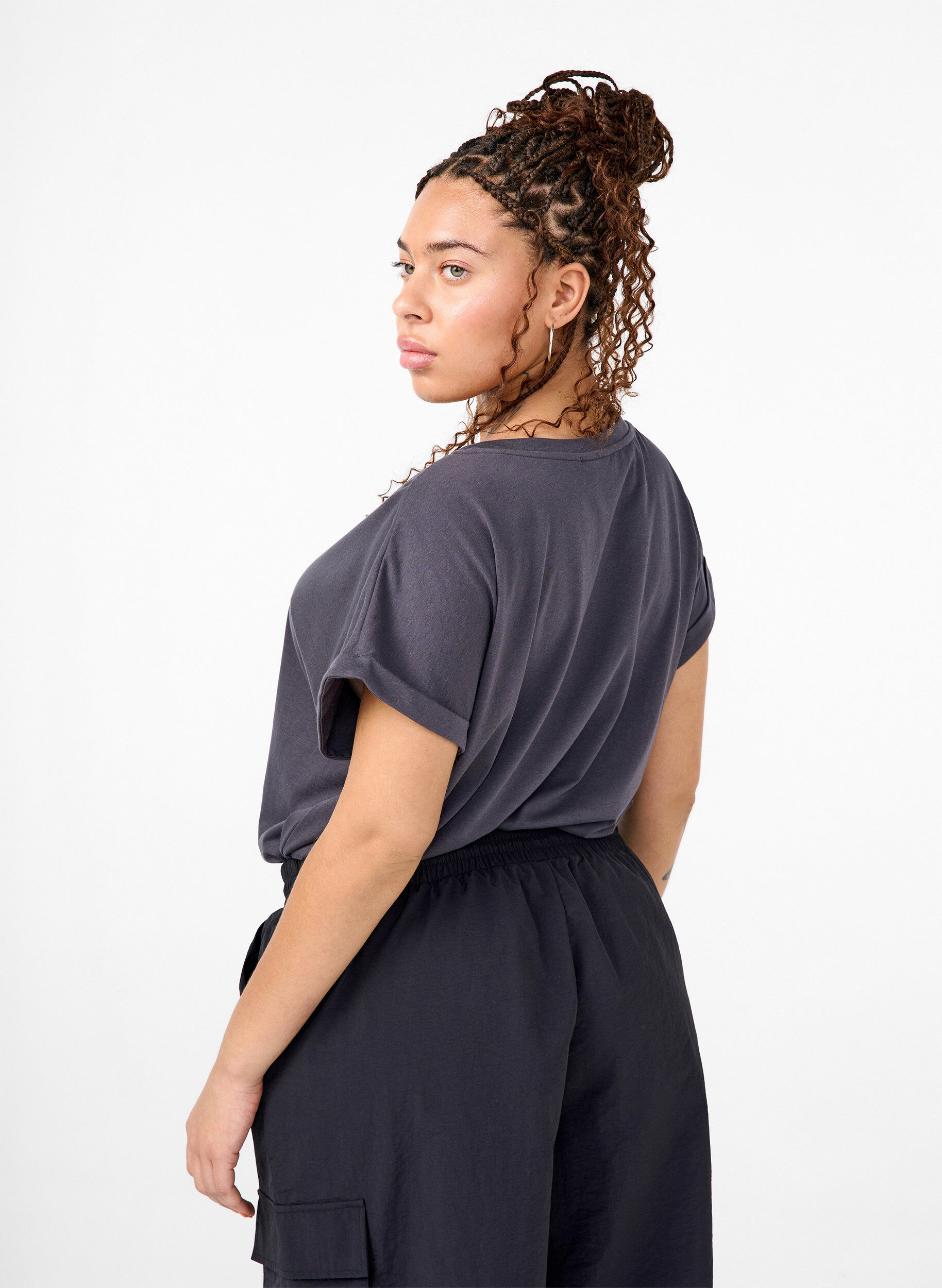 Zizzi Lyhythihainen puuvillasekoite t-paita, Harmaa, Model image number 2