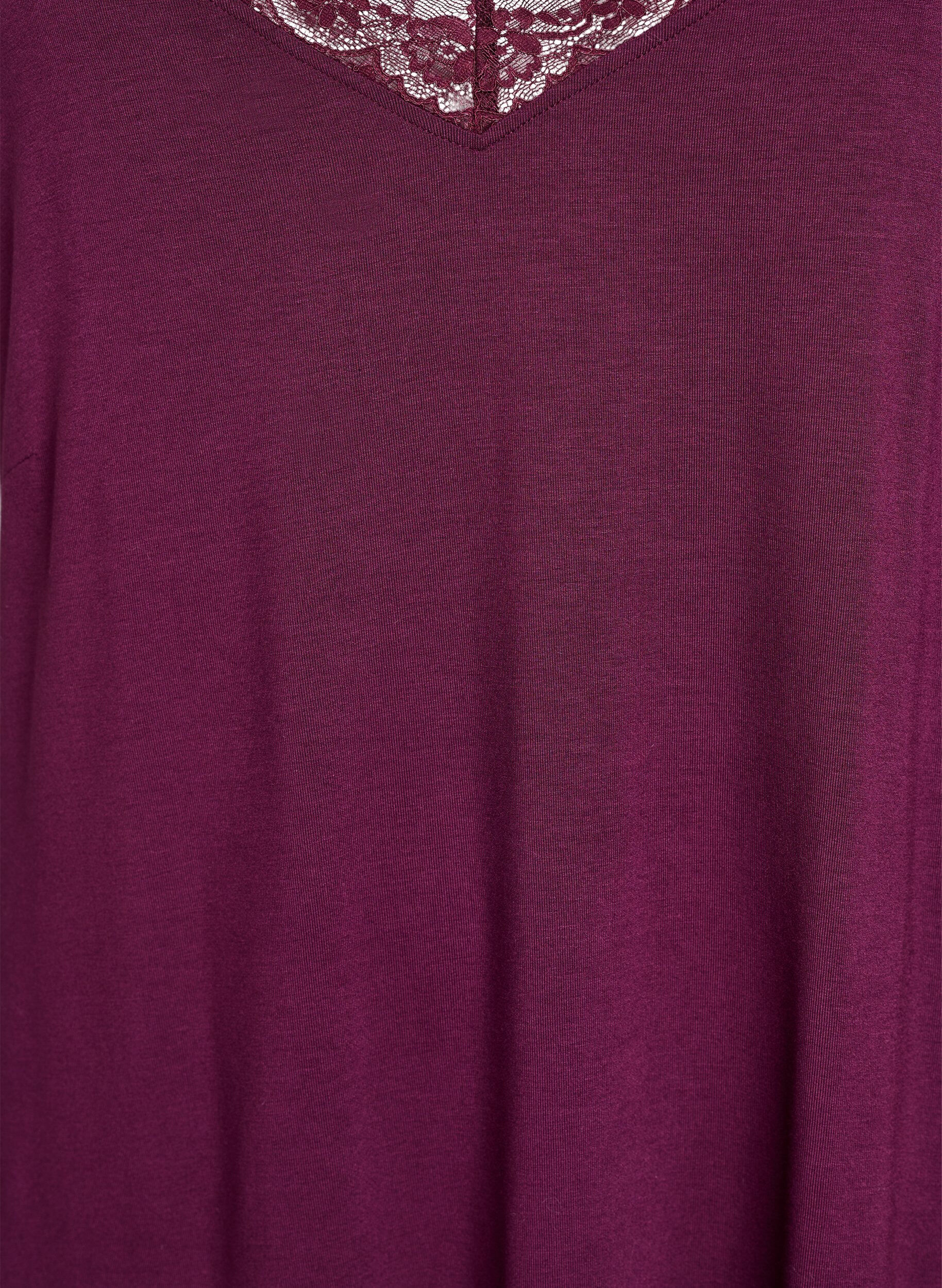 ZizziPitsireunainen viskoosiy&ouml;paita, Tumma Bordeaux, Packshot image number 2