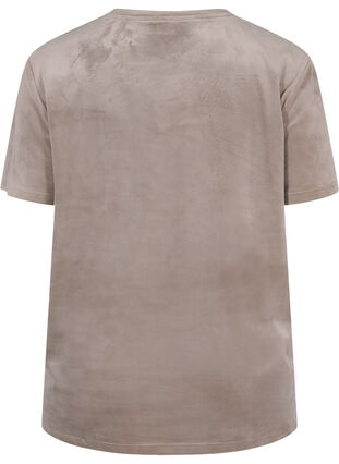 Lyhythihainen t-paita velour-kankaasta, Taupe Gray, Packshot image number 1