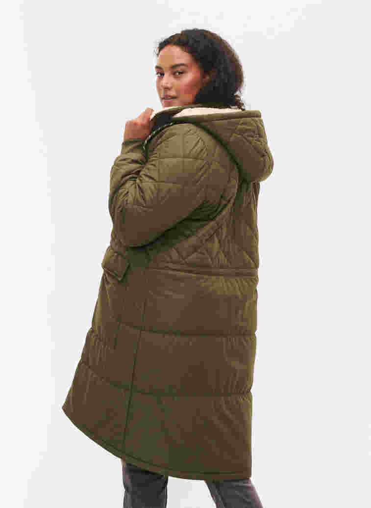 Tikattu takki hupulla ja säädettävällä vyötäröllä, Forest Night, Model image number 1