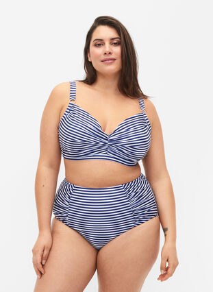 Raidallinen bikinialaosa korkealla vyötäröllä, Blue Striped, Model image number 0