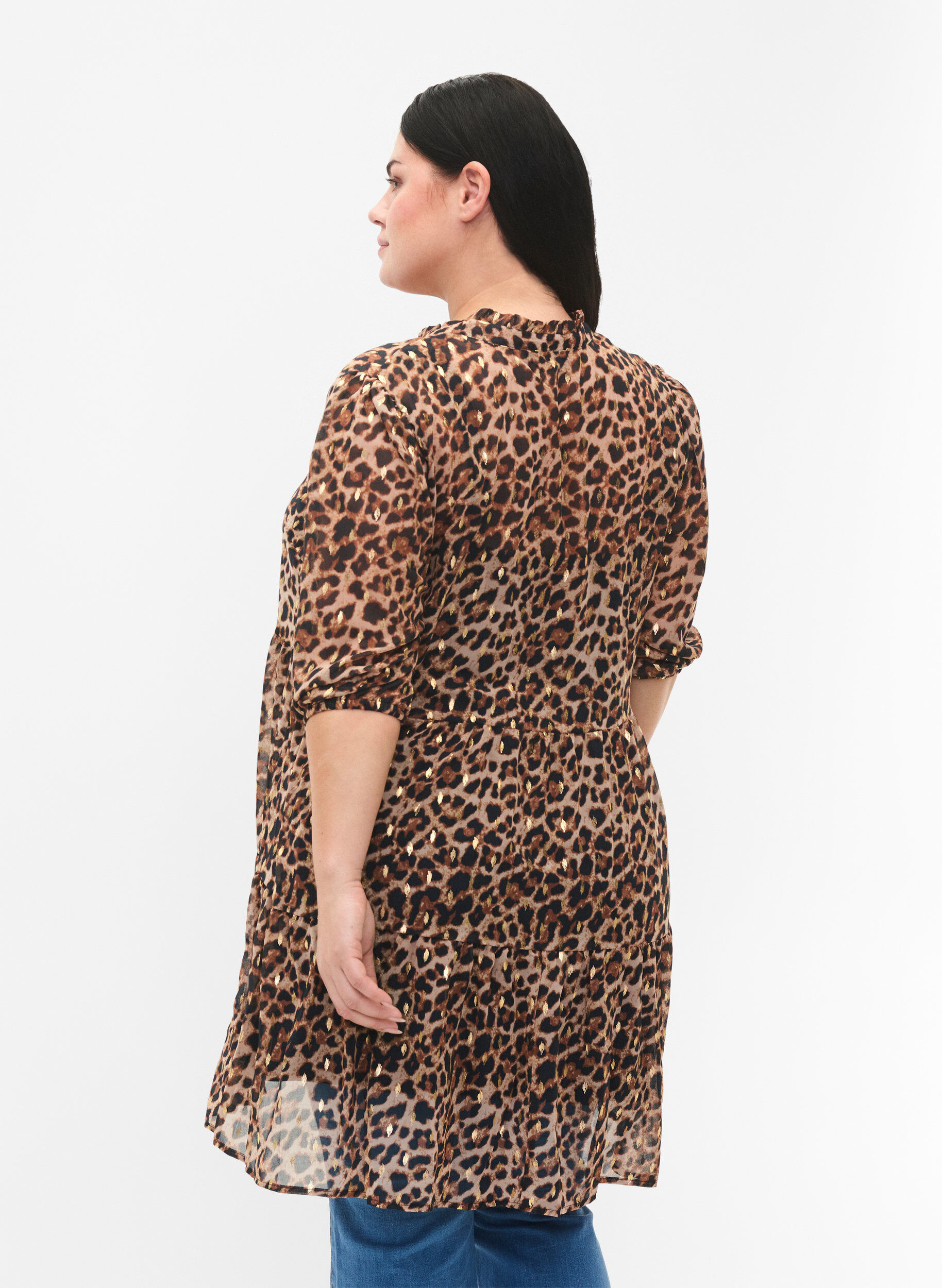 Zizzi Tunika leoprintill&auml; ja lurexilla, Leopard AOP, Model image number 1