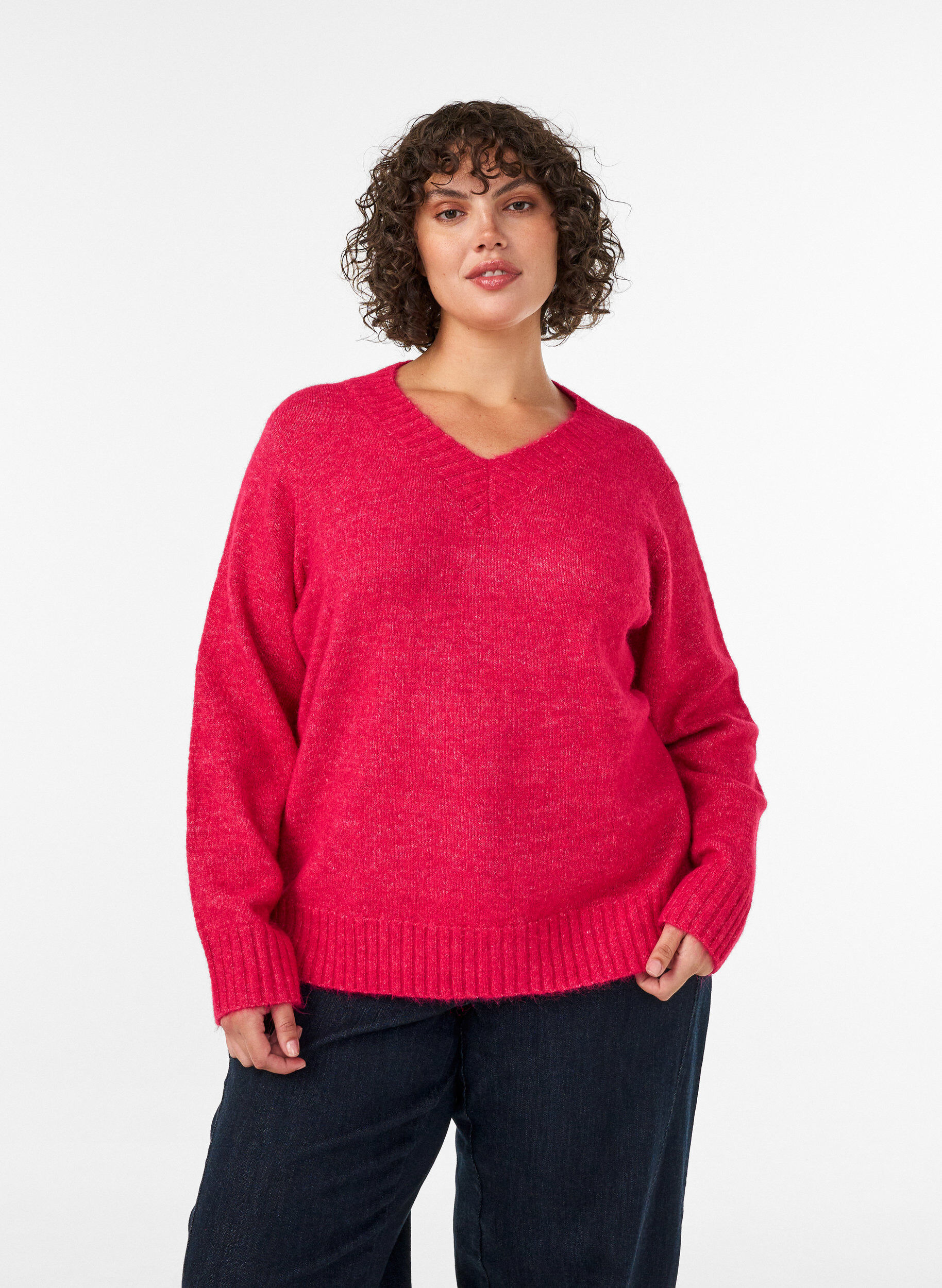 ZizziV-aukkoinen neule, Vaaleanpunainen, Model image number 0