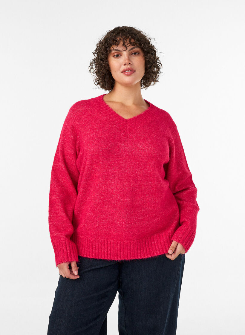 V-aukkoinen neule, Vaaleanpunainen, Model image number 0