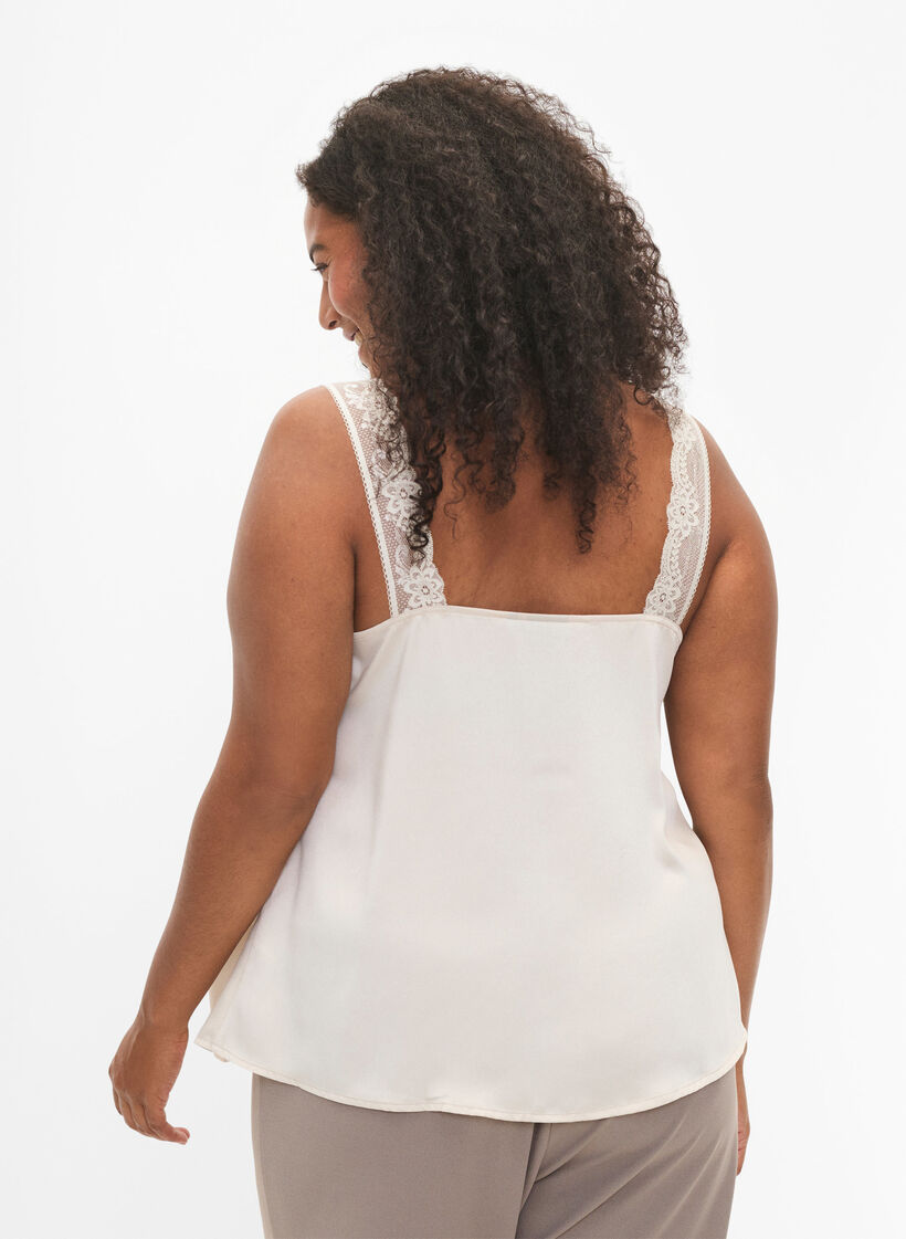 FLASH – Toppi, jossa on V-pääntie ja pitsireunus, Fog, Model image number 1