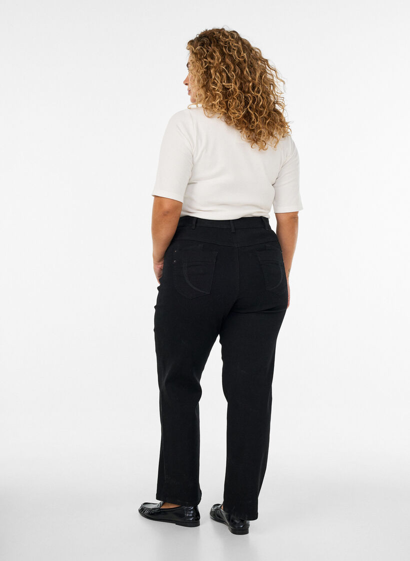 Regular fit Gemma -farkut korkealla vy&ouml;t&auml;r&ouml;ll&auml;, Musta, Model image number 1