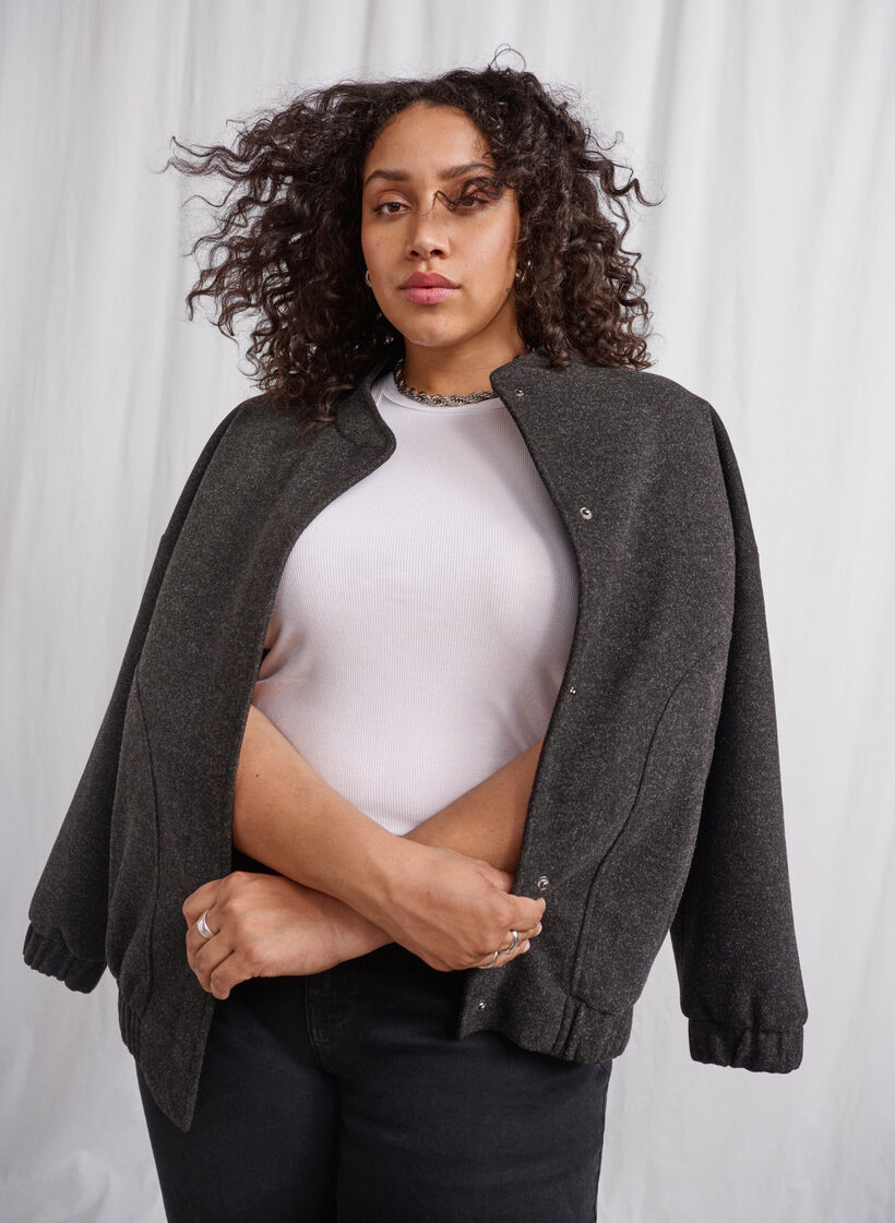 Bombertakki taskuilla villaa jäljittelevää kangasta, Dark Grey Melange, Image image number 0