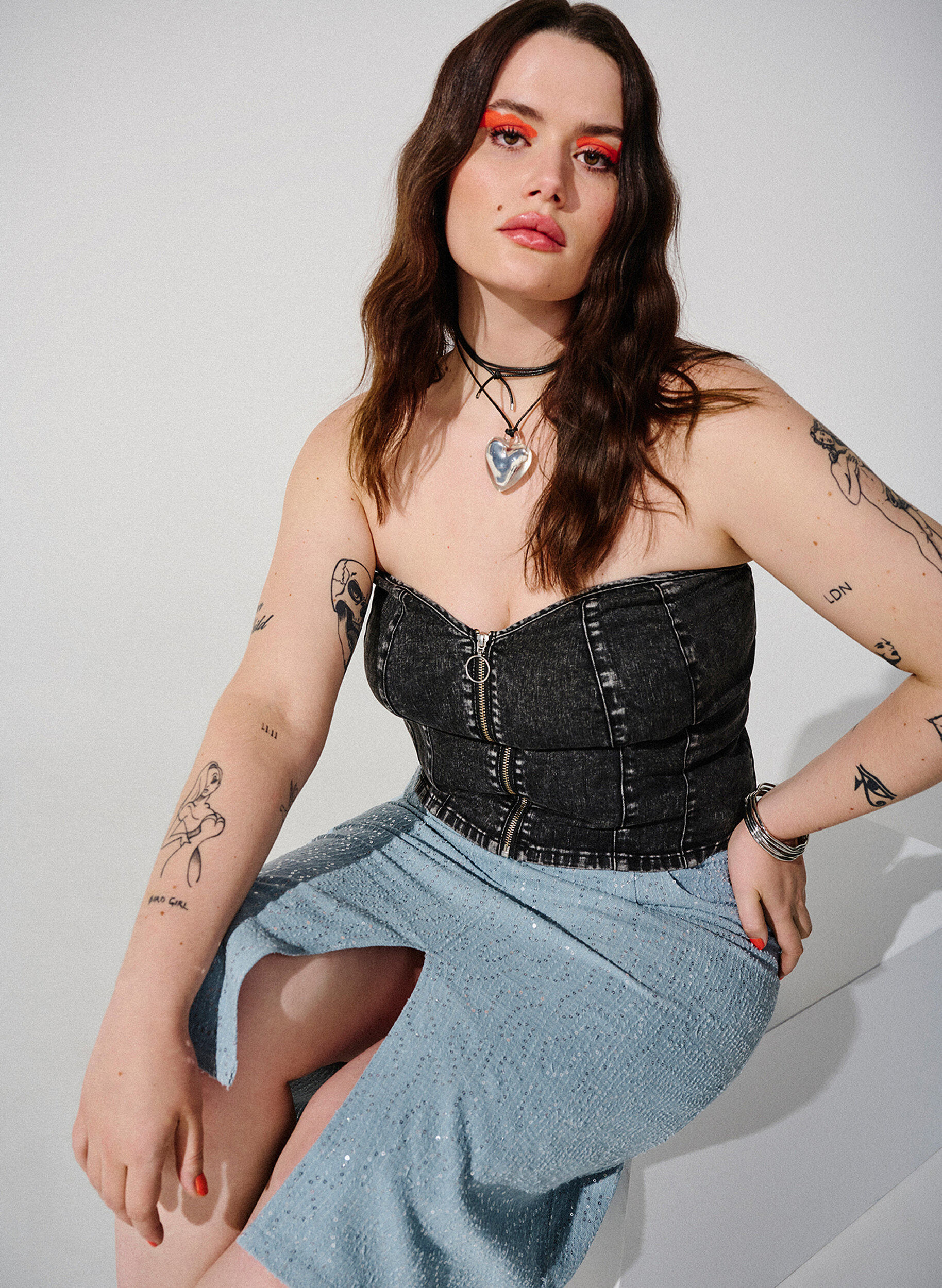 Zizzi Farkkuhame, jossa on halkio ja paljetteja, Light Blue Denim, Image image number 0