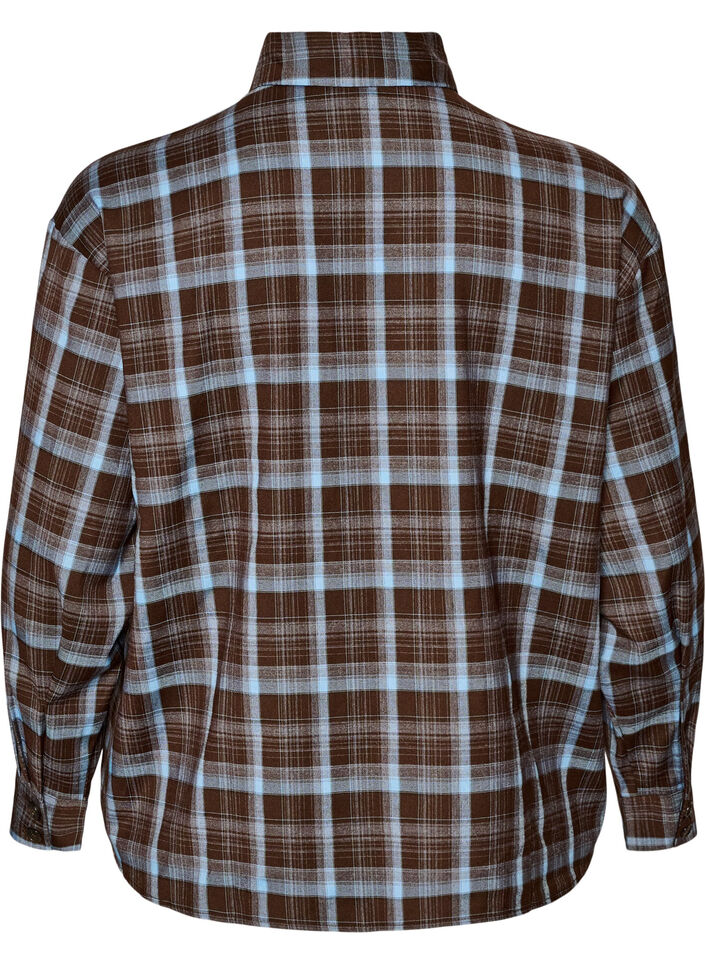 Ruudullinen paita rennolla istuvuudella, Ruskea, Packshot image number 1