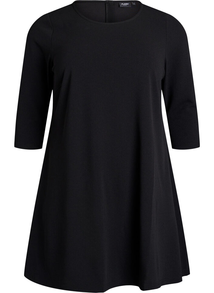Lyhyt A-linjainen mekko 3/4-hihoilla, Musta, Packshot image number 0