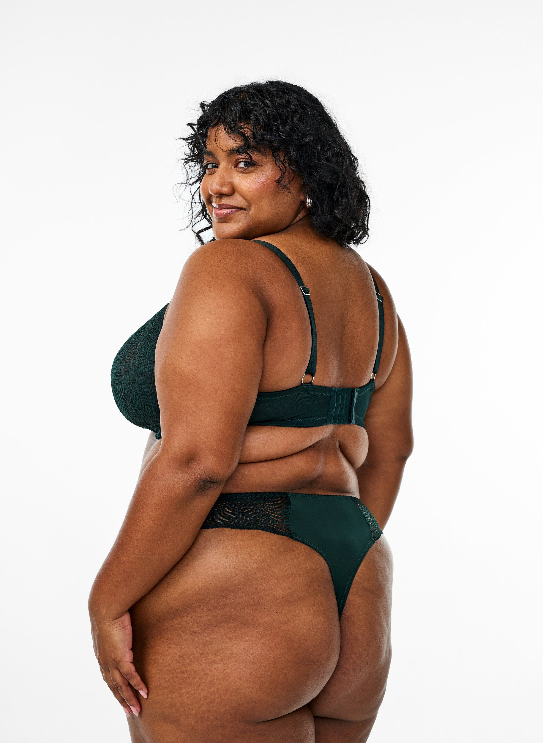 Zizzi Mikrokuituiset stringit pitsiyksityiskohdilla, Vihre&auml;, Model image number 1