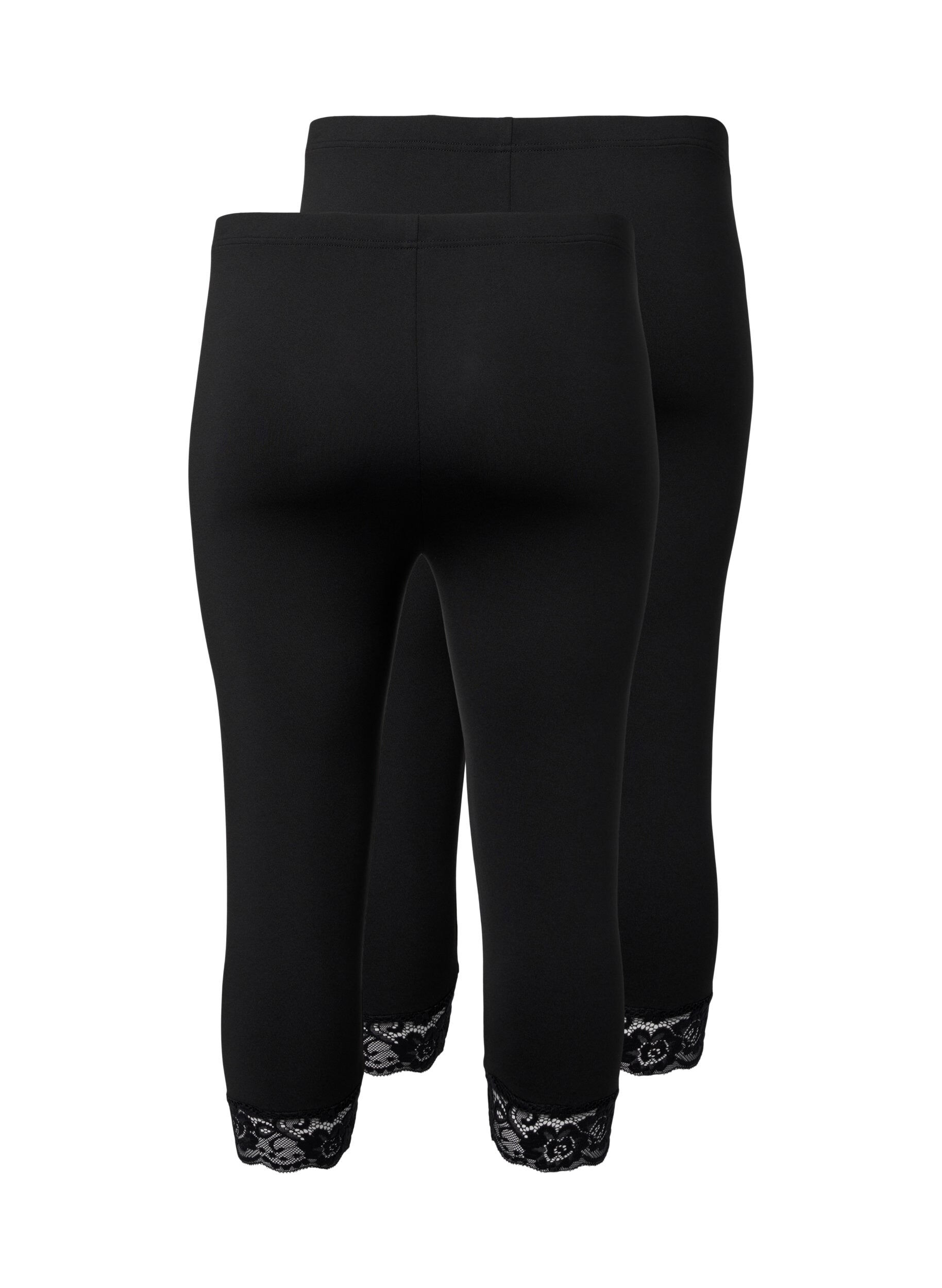 Zizzi 2 kpl 3/4-pituisia leggingsej&auml; pitsikantilla, Black / Black, Packshot image number 1