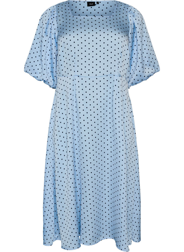 Midi-mekko pilkkukuosilla ja neli&ouml;p&auml;&auml;ntiell&auml;, Sininen, Packshot image number 0