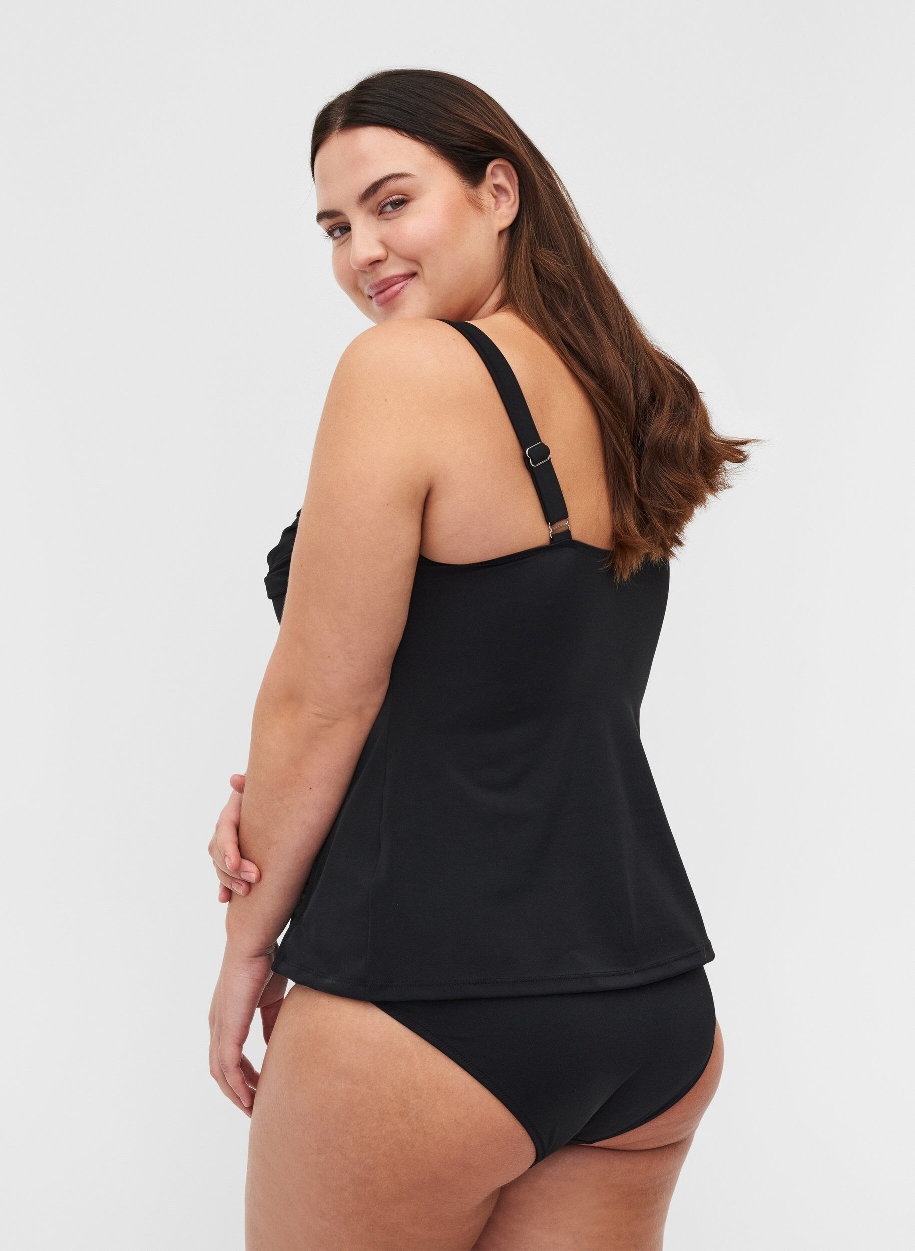 Zizzi Laskostettu tankini, Musta, Model image number 2