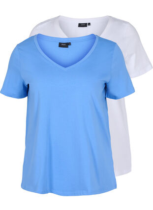 2 perus t-paitaa puuvillasta, Ultramarine/White, Packshot image number 0