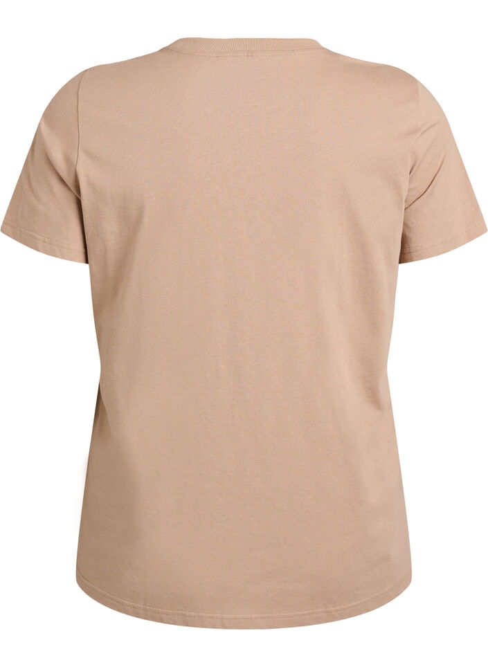Puuvillainen perus-T-paita, jossa on py&ouml;re&auml; kaula-aukko, Beige, Packshot image number 1