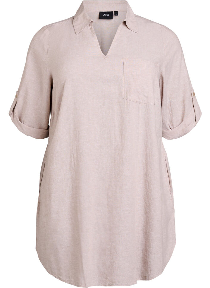 A-mallinen tunika pellavaa ja viskoosia, Beige, Packshot image number 0