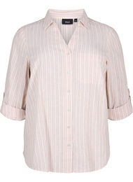 Puuvilla-pellavasekoitteinen paitapusero, jossa on napitus, Sandshell White