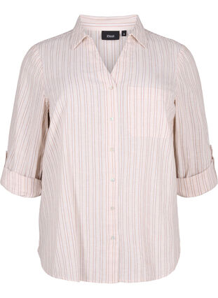 Puuvilla-pellavasekoitteinen paitapusero, jossa on napitus, Sandshell White, Packshot image number 0