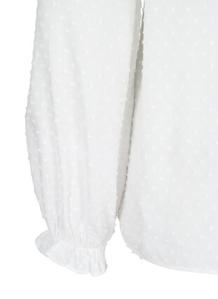 Pitkähihainen pusero smokkirypytyksellä ja röyhelöllä, Bright White, Packshot image number 3