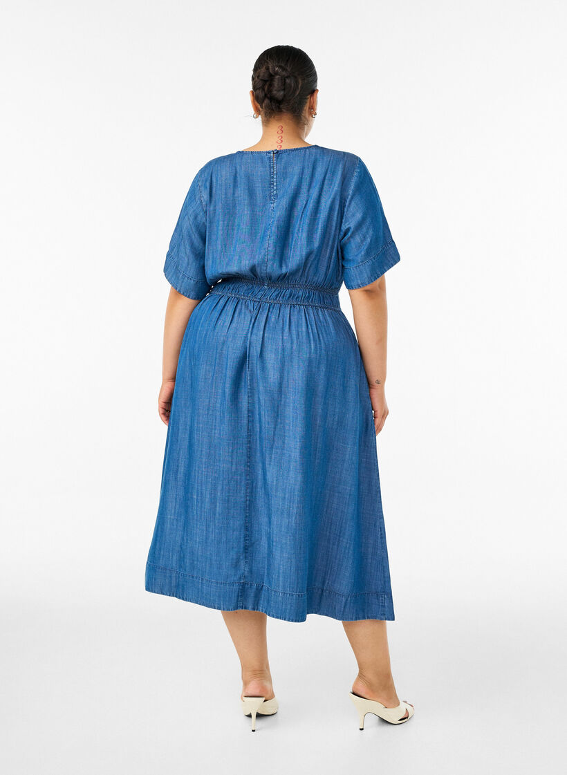 Midimekko, jossa on farkkulook ja joustava vy&ouml;t&auml;r&ouml;, Sininen, Model image number 1