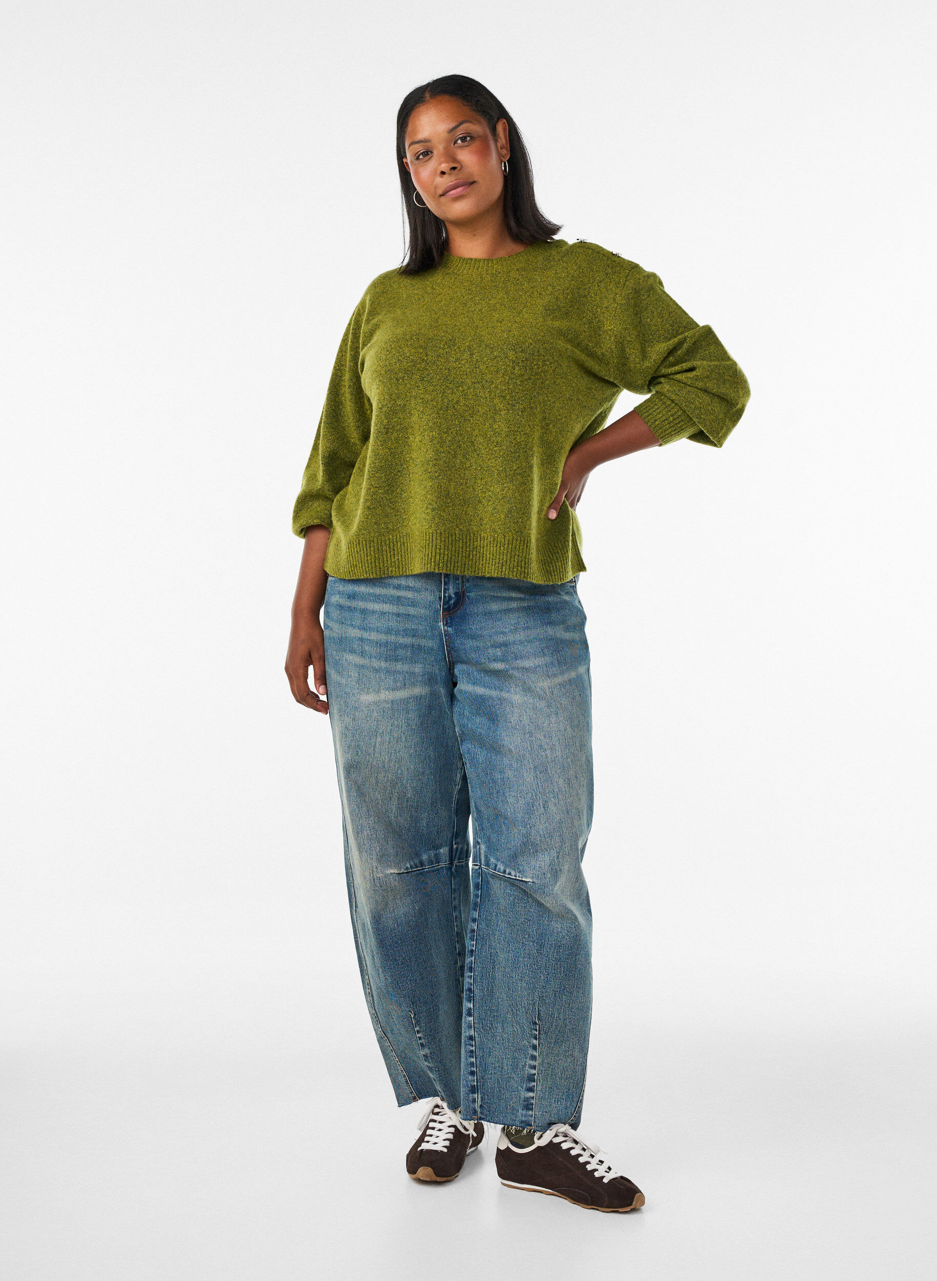 ZizziNeulepusero nappiyksityiskohdilla, Vihre&auml;, Model image number 1