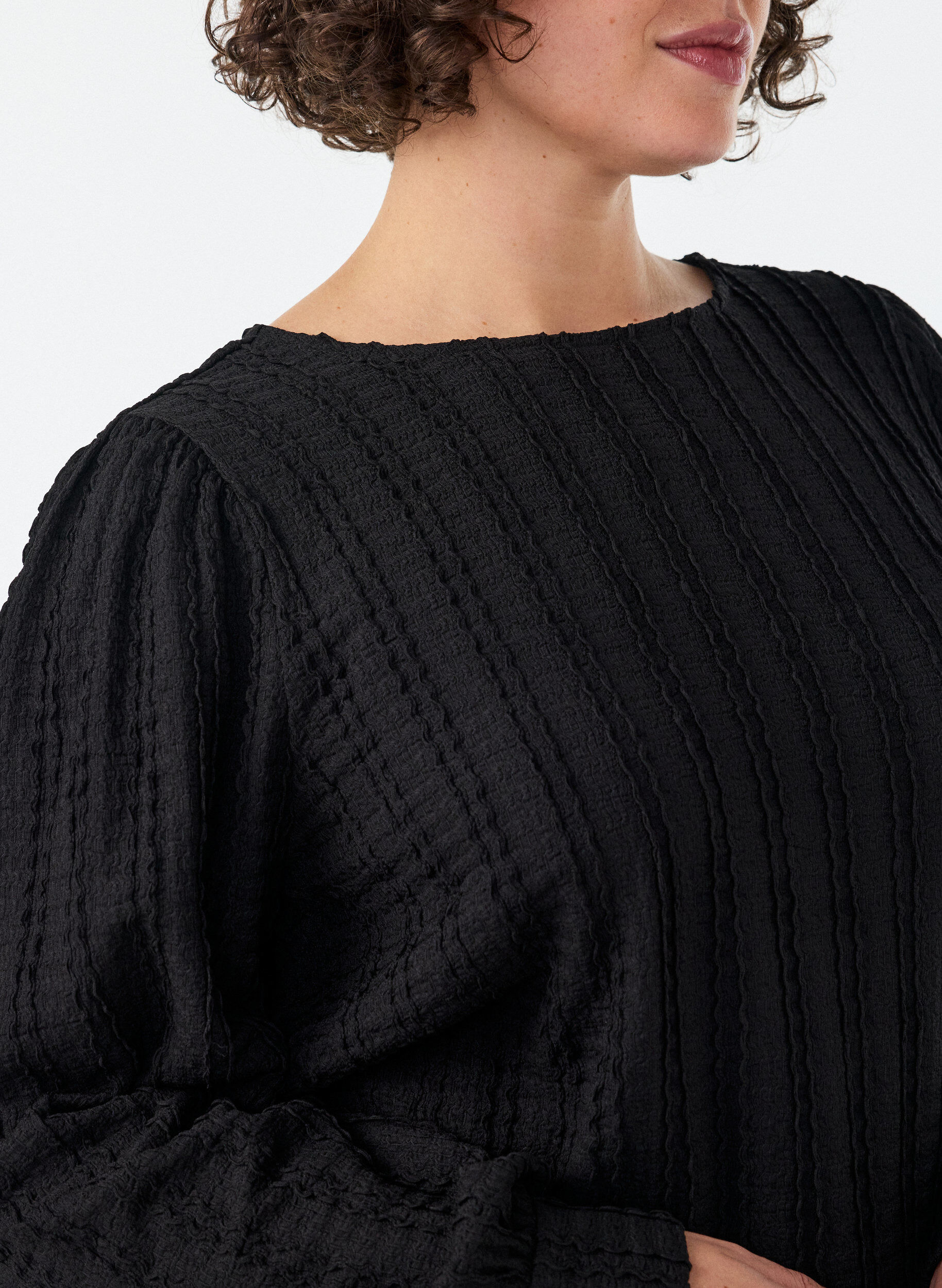 ZizziJerseypusero struktuurilla ja pallomaisella siluetilla, Musta, Model image number 3