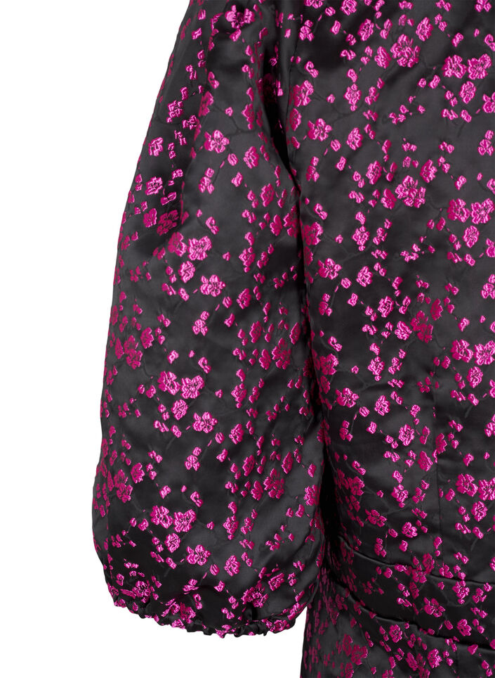 Polvipituinen mekko kirjailtuja kukkia, Black Pink Flower, Packshot image number 3