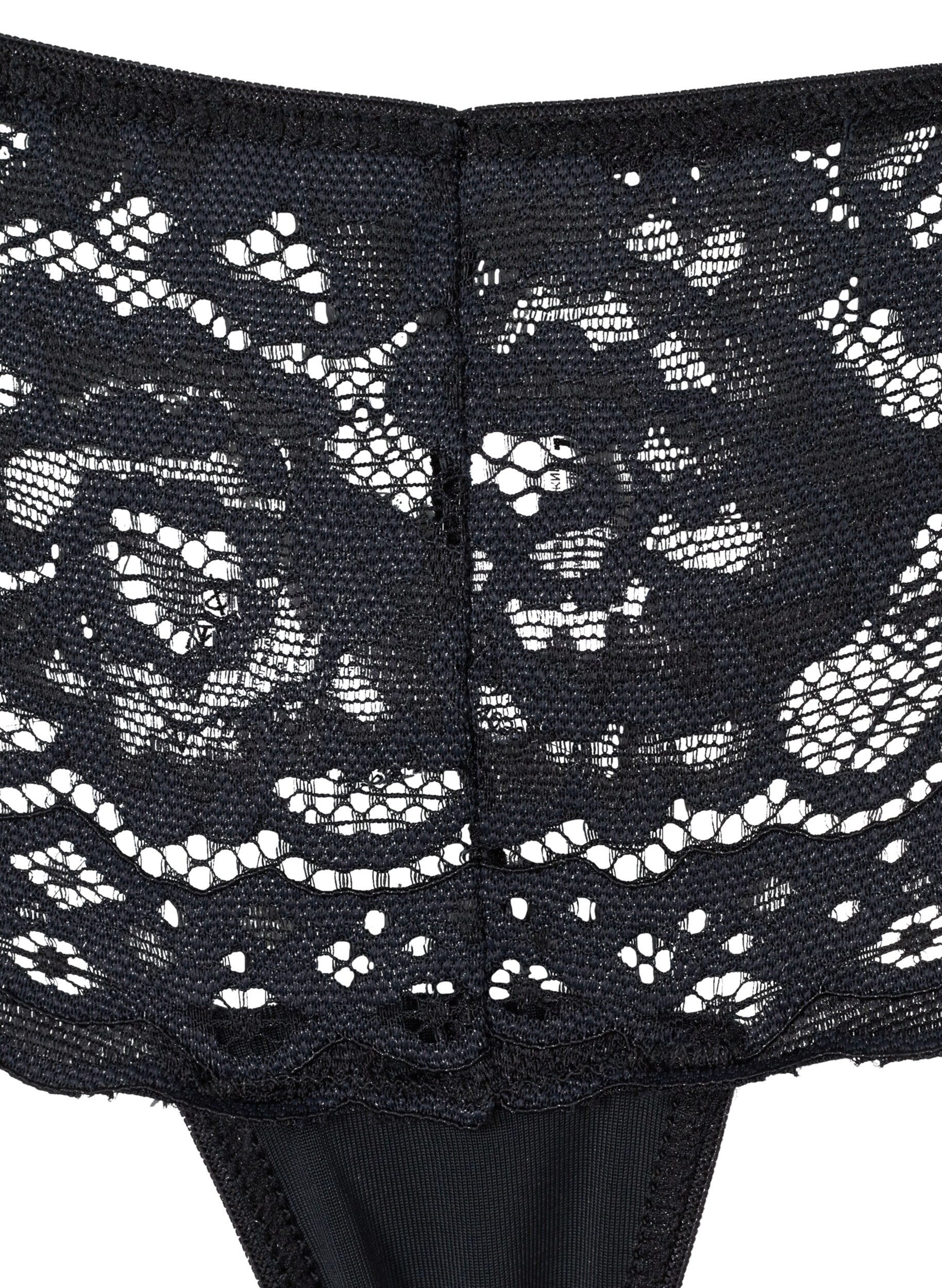 Zizzi 3kpl setti stringej&auml; pitsireunuksella, Musta, Packshot image number 3