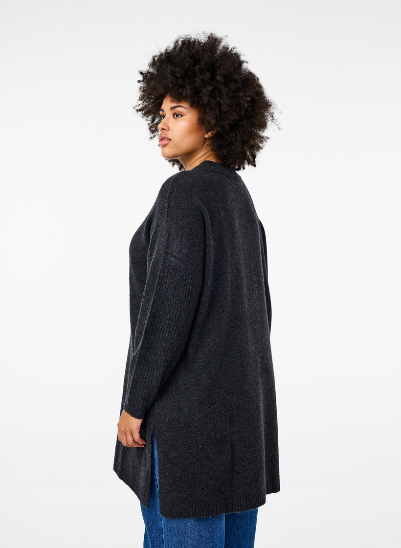Pitkä neulottu pusero pitkillä hihoilla, Dark Grey Melange, Model image number 1