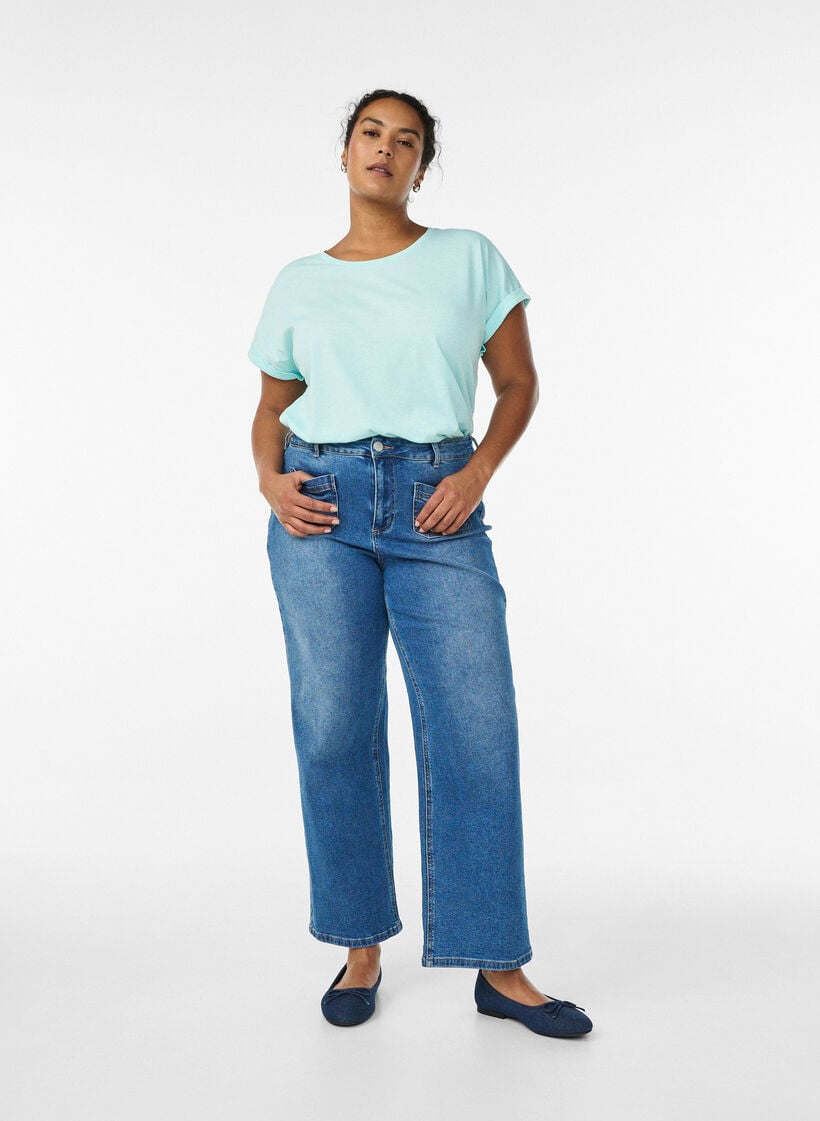 Lyhythihainen t-paita puuvillasekoitteesta, Turkoosi, Model image number 1