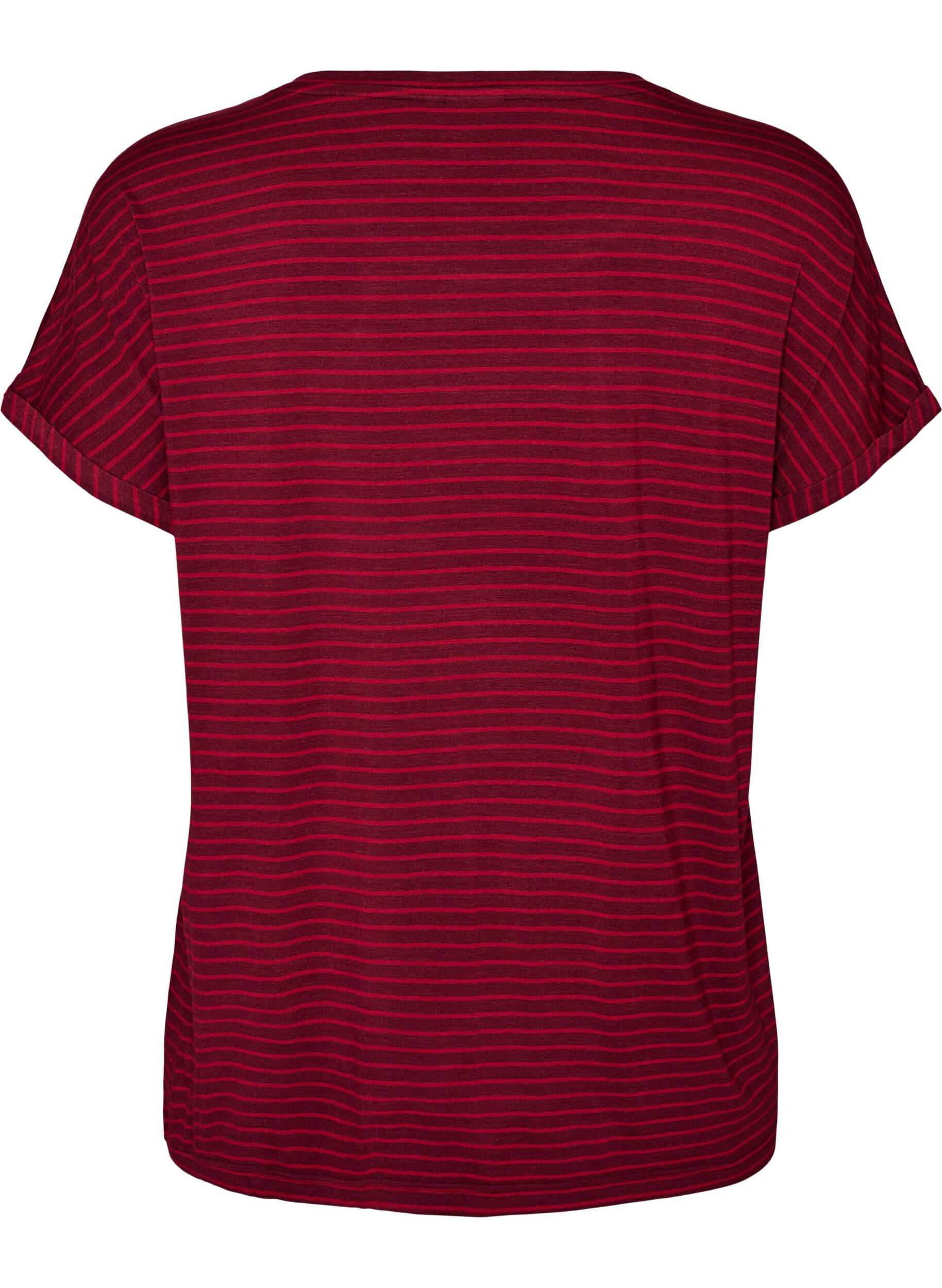 ZizziRaidallinen T-paita viskoosista py&ouml;re&auml;ll&auml; p&auml;&auml;ntiell&auml;, Punainen, Packshot image number 1