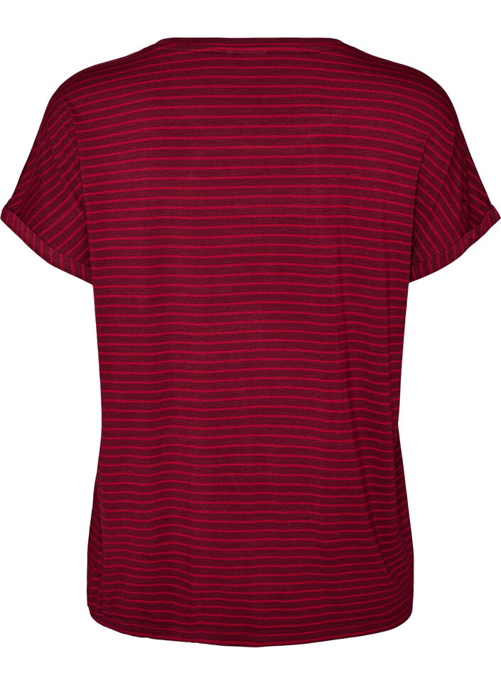 Raidallinen T-paita viskoosista py&ouml;re&auml;ll&auml; p&auml;&auml;ntiell&auml;, Punainen, Packshot image number 1