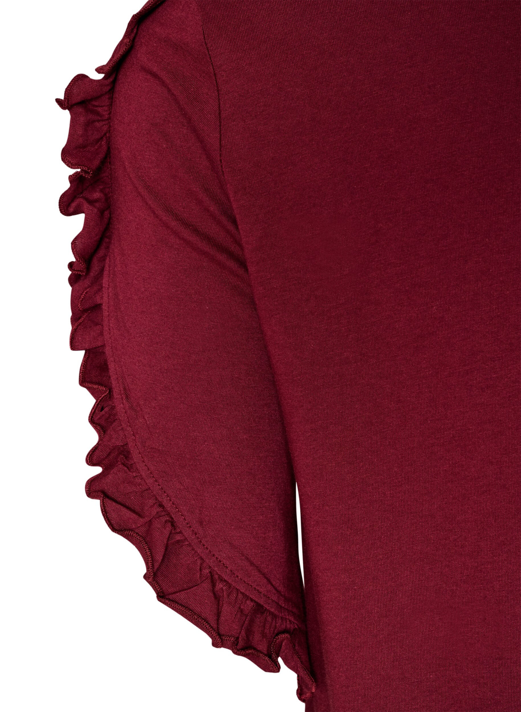 ZizziLuomupuuvillainen y&ouml;paita r&ouml;yhel&ouml;hihoilla, Punainen, Packshot image number 3