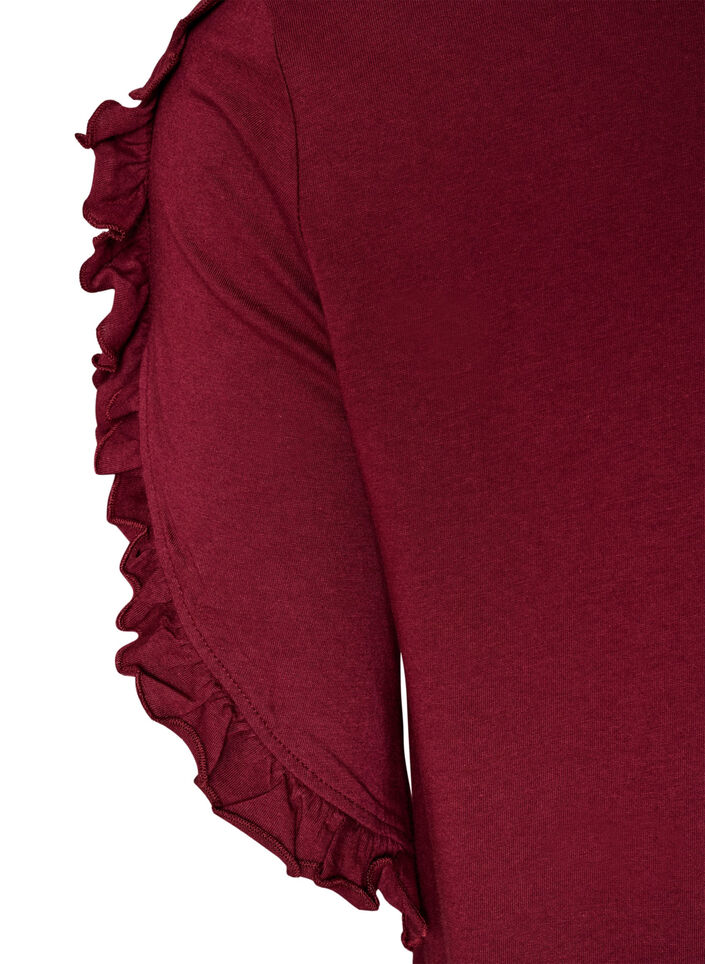 Luomupuuvillainen y&ouml;paita r&ouml;yhel&ouml;hihoilla, Punainen, Packshot image number 3