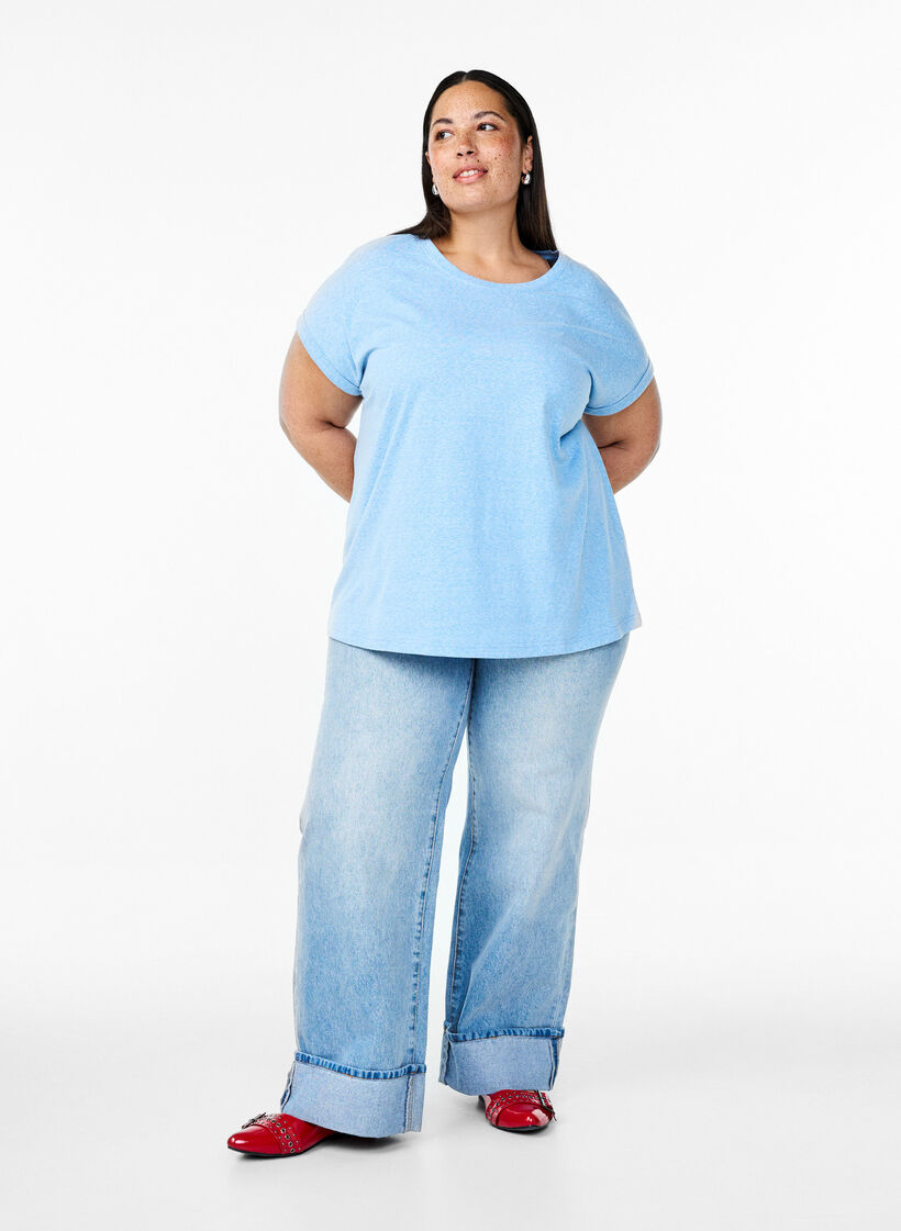 Meleerattu t-paita lyhyill&auml; hihoilla, Sininen, Model image number 1