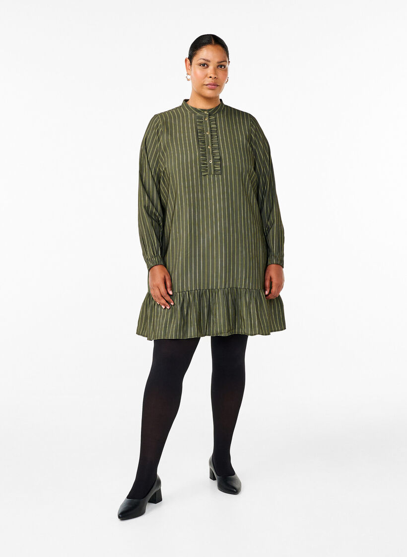 Lyhyt raidallinen mekko röyhelöillä, Thyme Stripe AOP, Model image number 2