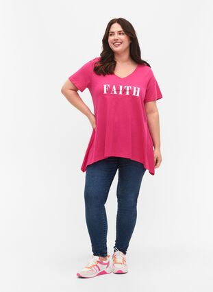 Puuvillainen t-paita lyhyillä hihoilla, Shocking Pink FAITH, Model image number 2