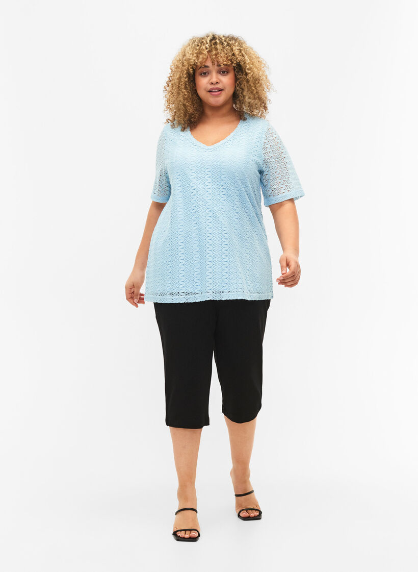 Lyhythihainen pitsipusero v-p&auml;&auml;ntiell&auml;, Angel Falls, Model image number 2