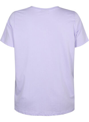 Puuvillainen t-paita v-pääntiellä ja tekstillä, Lavender w. Text, Packshot image number 1
