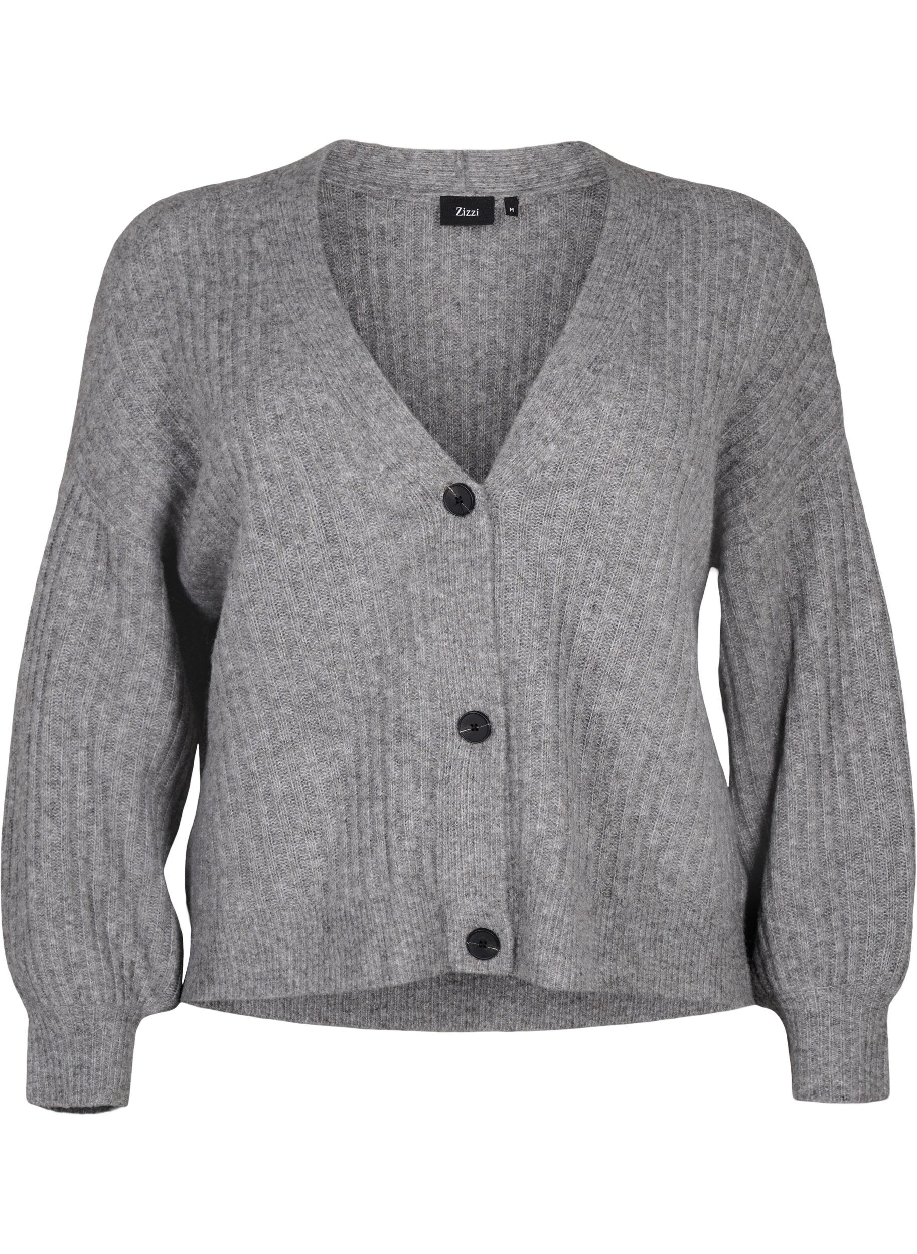 Zizzi Meleerattu neuletakki ribbineulosta, Light Grey Melange, Packshot image number 0