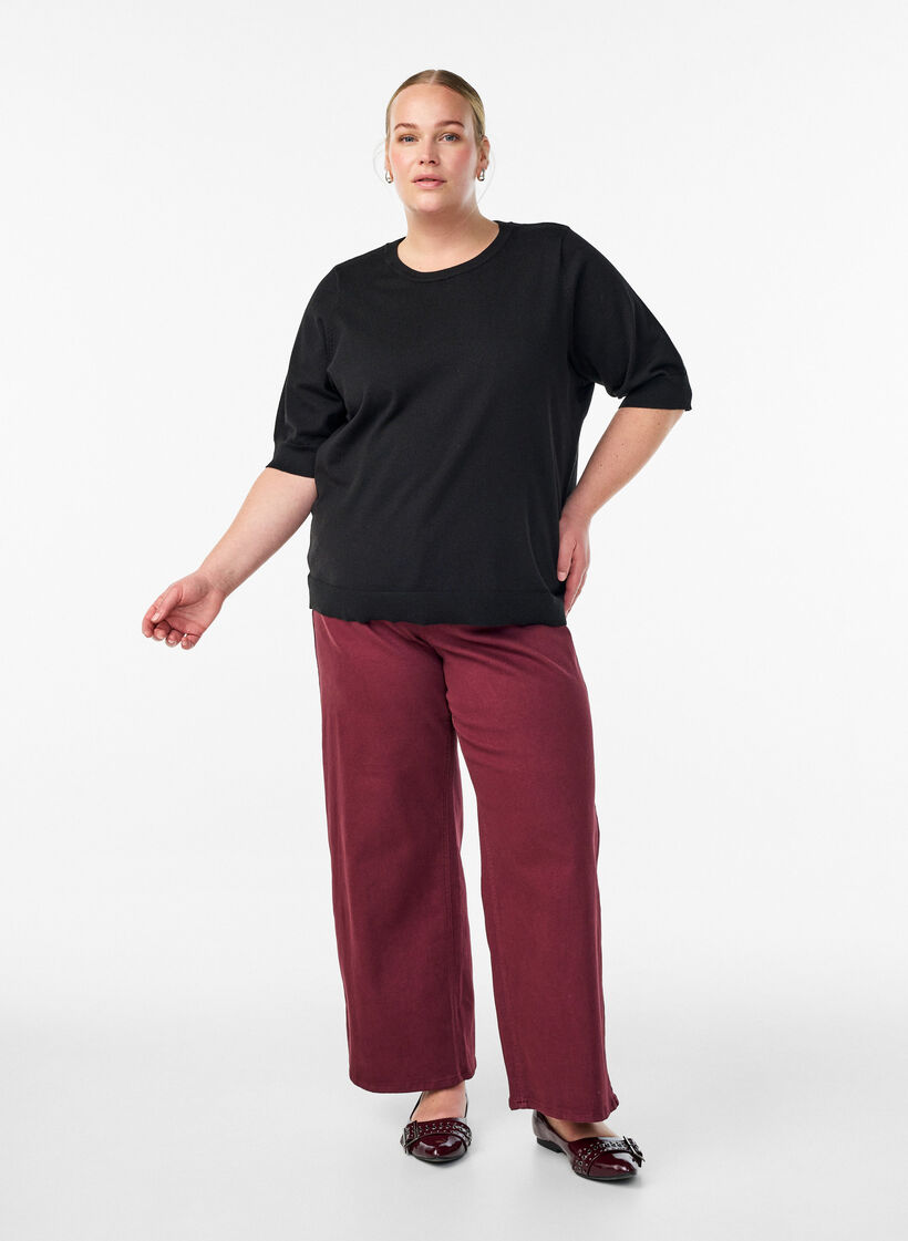 Hienoneulepusero lyhyill&auml; hihoilla, Musta, Model image number 1