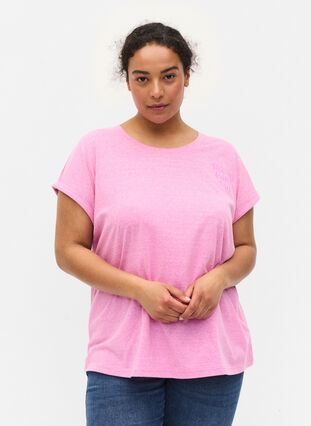 Meleerattu t-paita puuvillasta, Cyclamen Melange, Model image number 0